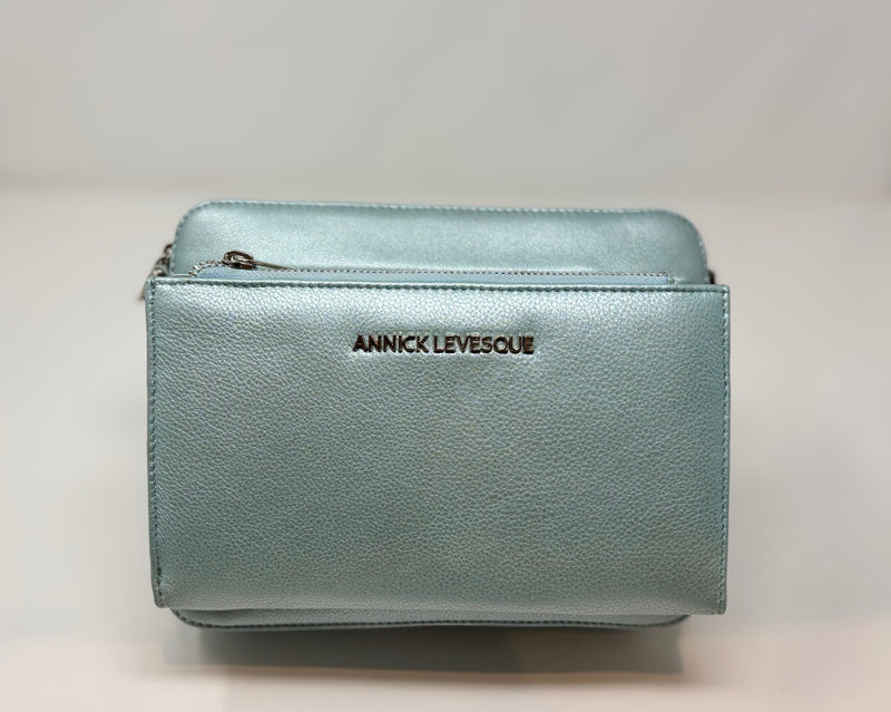 Petit Sac bandouillère 2 en 1 avec porte carte détachable en Cuir Bleu Céleste , Kennedi
