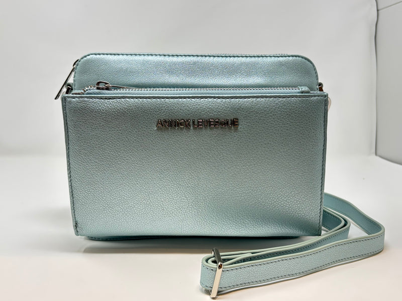Petit Sac bandouillère 2 en 1 avec porte carte détachable en Cuir Bleu Céleste , Kennedi