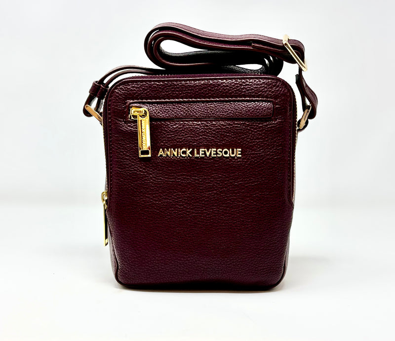 Petit sac en cuir véritable avec section pour carte RFID, Bordeaux verni, Nadine