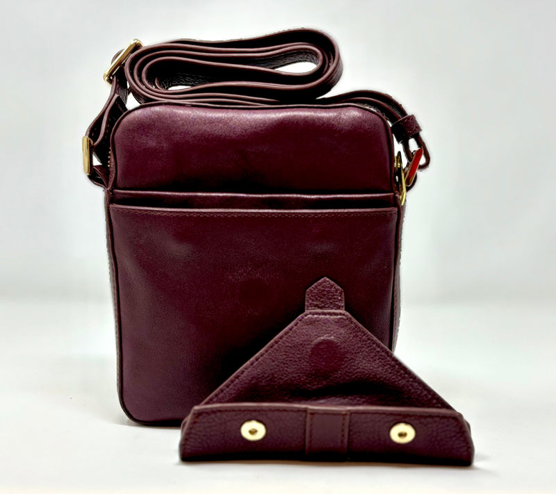 Petit sac en cuir véritable avec section pour carte RFID, Bordeaux verni, Nadine