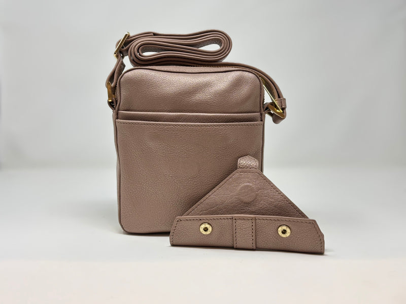 Petit sac en cuir véritable avec section pour carte RFID, Champagne Vintage , Nadine