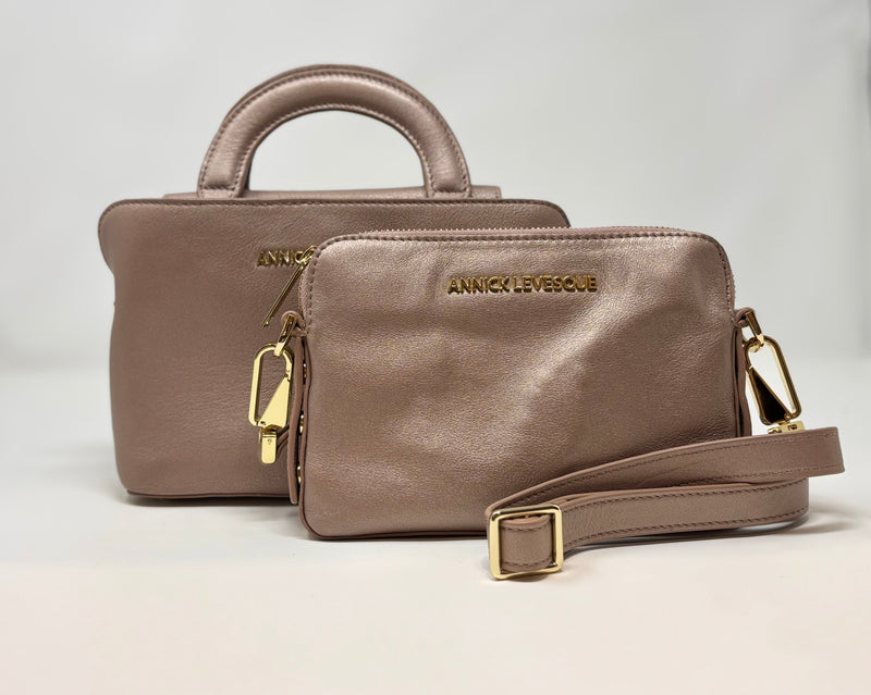Leather Handbag Clarence, 2 in 1, Pink Blush