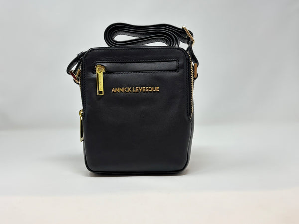 Petit sac en cuir véritable avec section pour carte RFID, Noir, Nadine