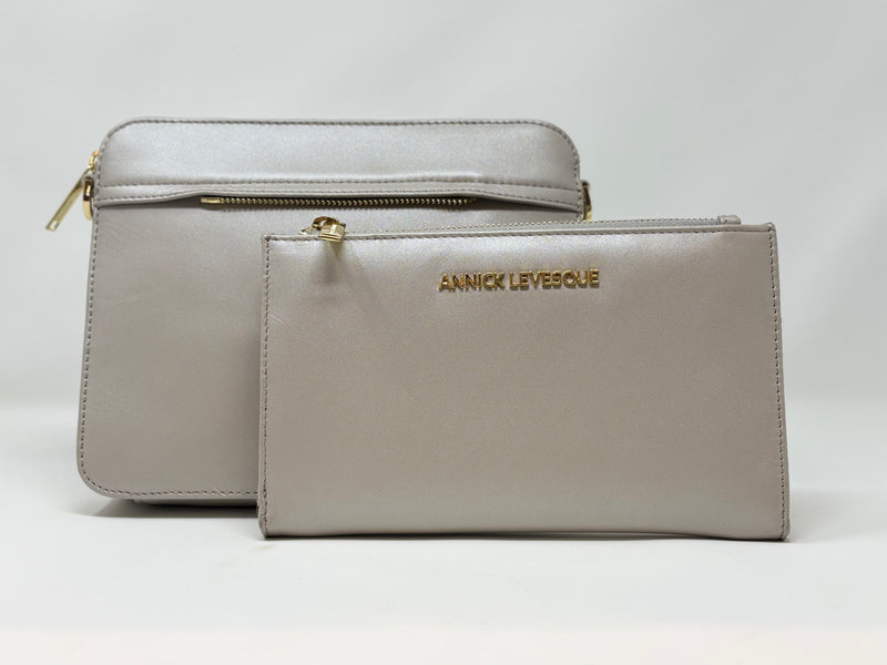 Petit Sac bandouillère 2 en 1 avec porte carte détachable en Cuir Pearl , Kennedi