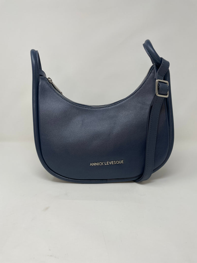 Petit Sac à Bandoulière en Cuir Bleu marine, Sabrina