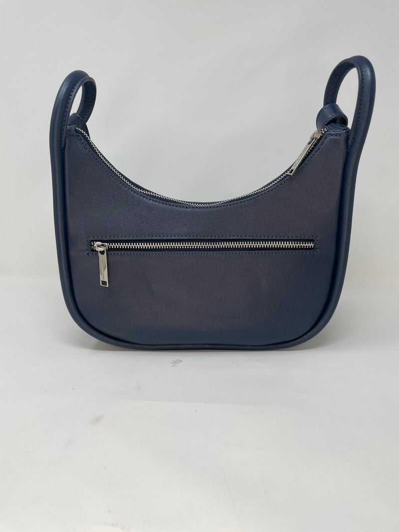 Petit Sac à Bandoulière en Cuir Bleu marine, Sabrina