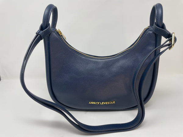 Petit Sac à Bandoulière en Cuir Bleu marine, Sabrina