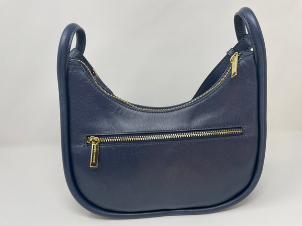 Petit Sac à Bandoulière en Cuir Bleu marine, Sabrina