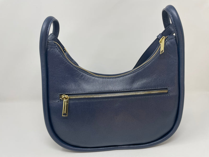Petit Sac à Bandoulière en Cuir Bleu marine, Sabrina