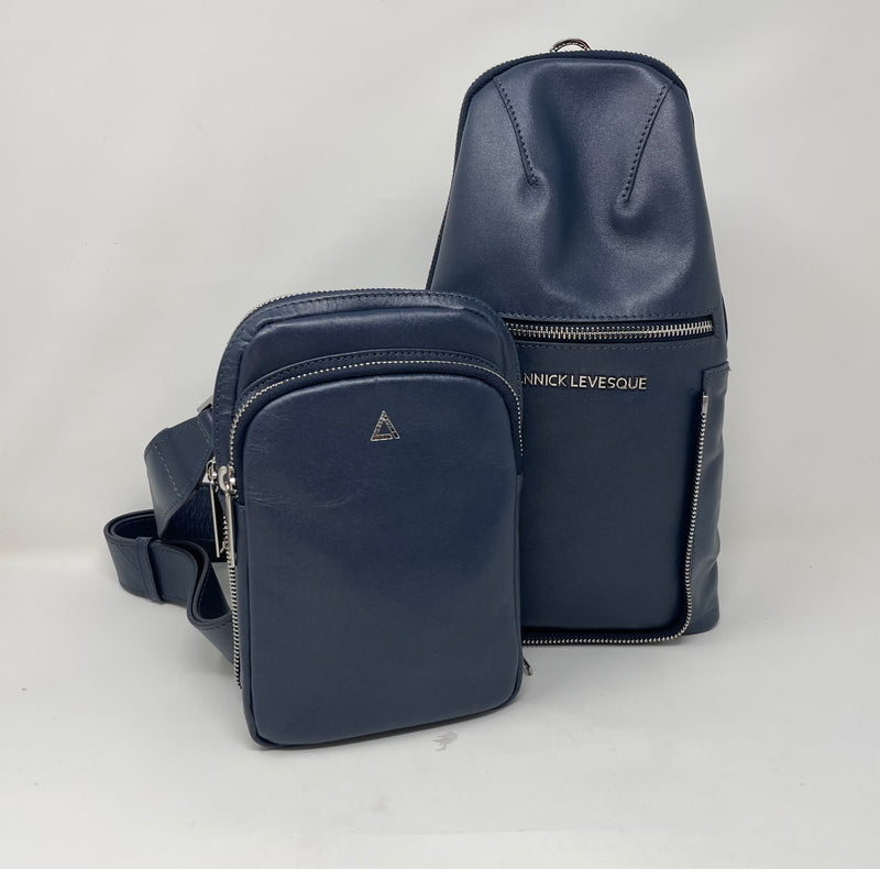 Sac bandoulière 3 en 1 Unisexe avec section pour carte RFID, Bleu marine, Gabriel