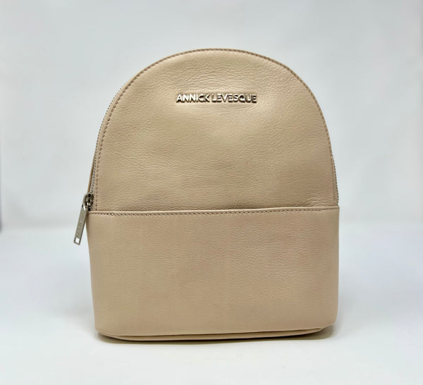 Sac à dos Classique en Cuir Beige , convertible, Caroline