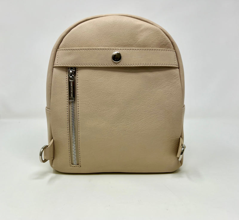 Sac à dos Classique en Cuir Beige , convertible, Caroline