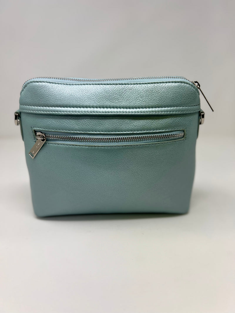 Small Leather Handbag, Light Blue, Brigitte