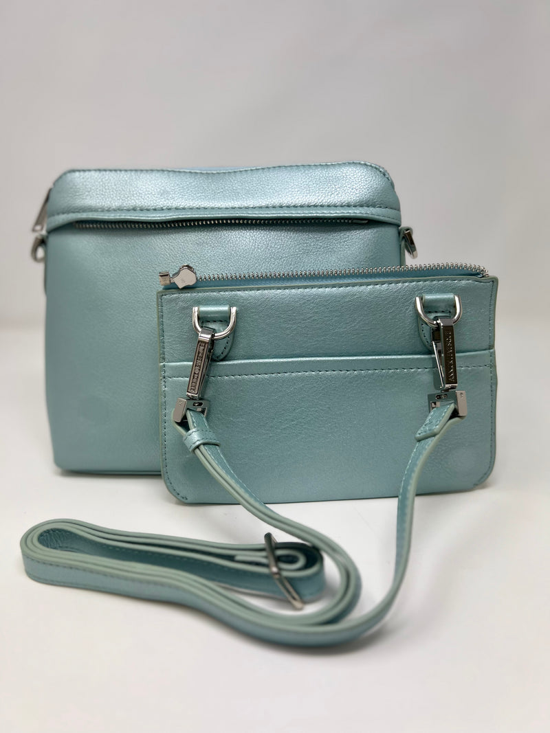 Small Leather Handbag, Light Blue, Brigitte