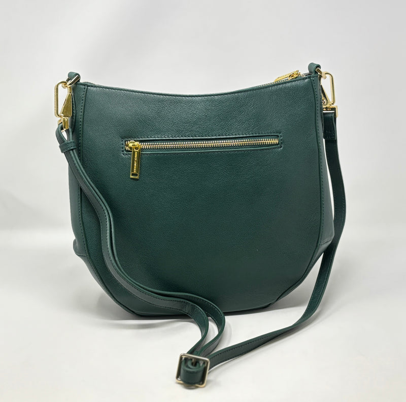 Leather crossbody Handbag Green, 2 in 1, Isabelle