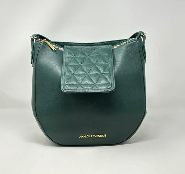 Leather crossbody Handbag Green, 2 in 1, Isabelle