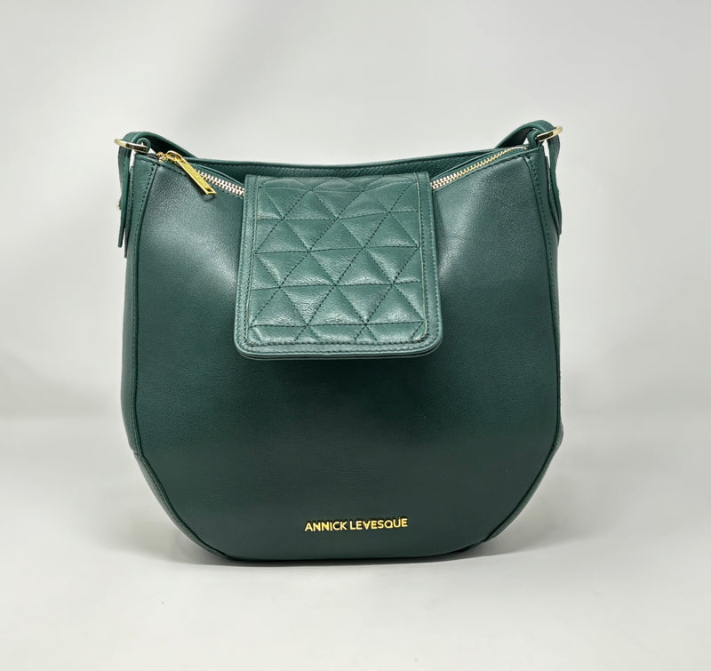 Leather crossbody Handbag Green, 2 in 1, Isabelle