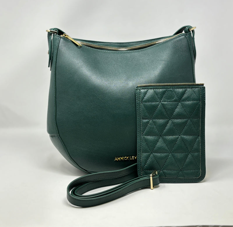 Leather crossbody Handbag Green, 2 in 1, Isabelle