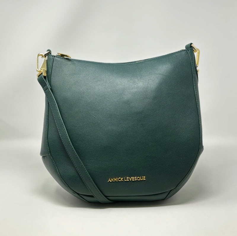 Leather crossbody Handbag Green, 2 in 1, Isabelle