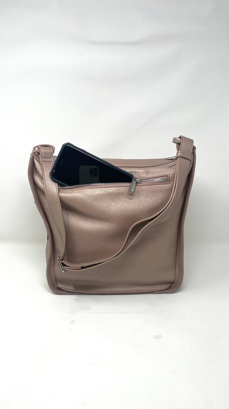 sac à main souple en bandoulière, rose platine, Julie