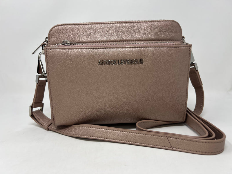 Petit Sac bandouillère 2 en 1 avec porte carte détachable en Cuir Véritable Platine , Kennedi