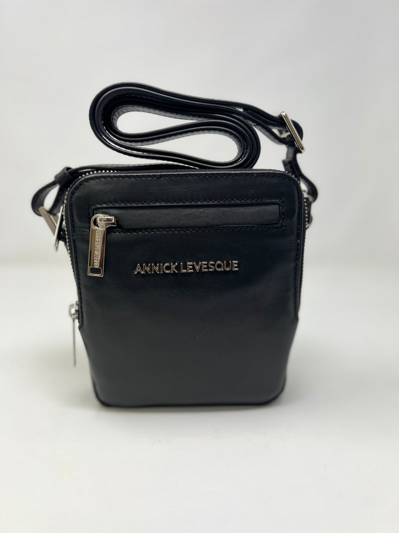 Petit sac en cuir véritable avec section pour carte RFID, Noir, Nadine