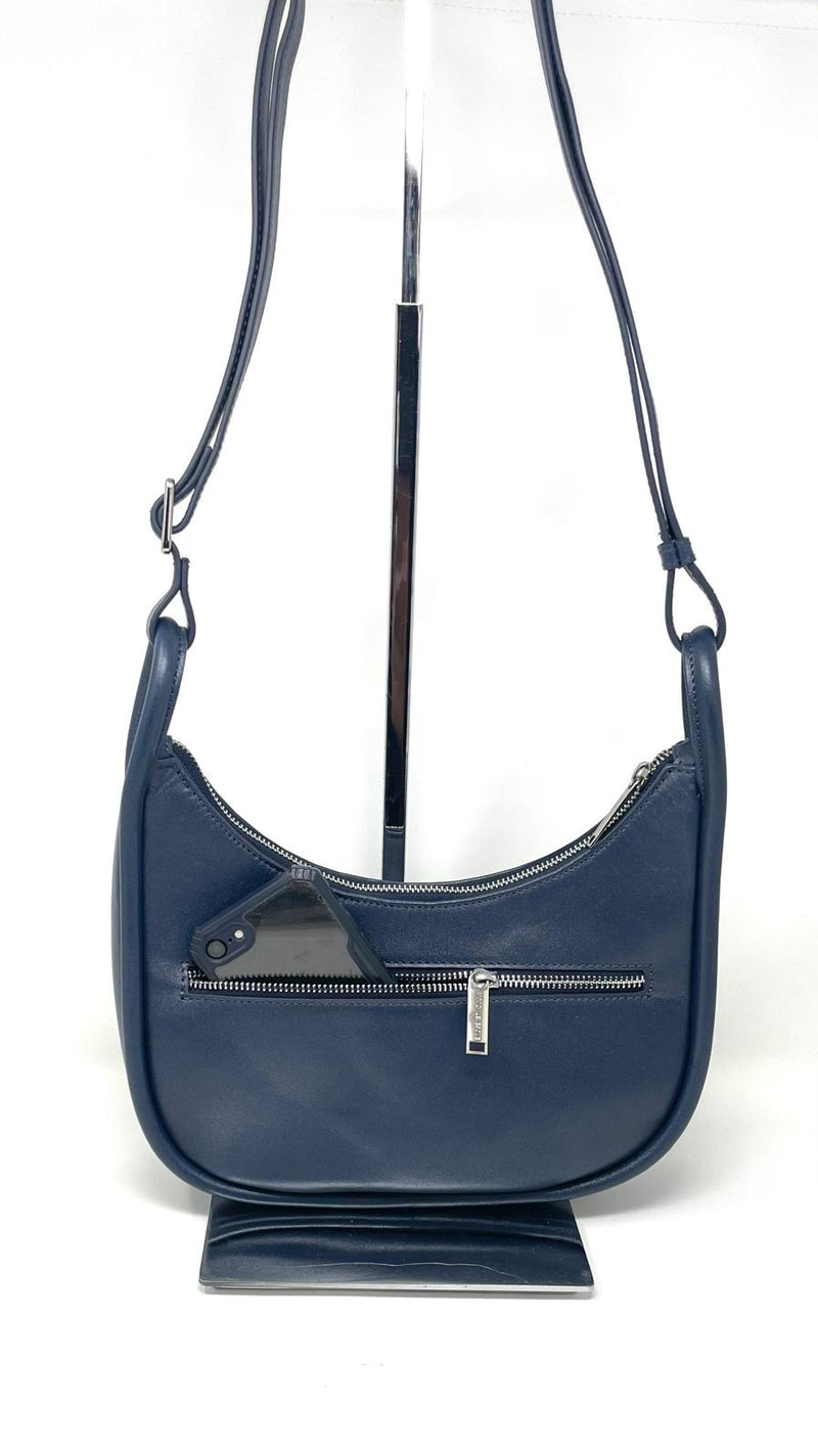 Petit Sac à Bandoulière en Cuir Bleu marine, Sabrina