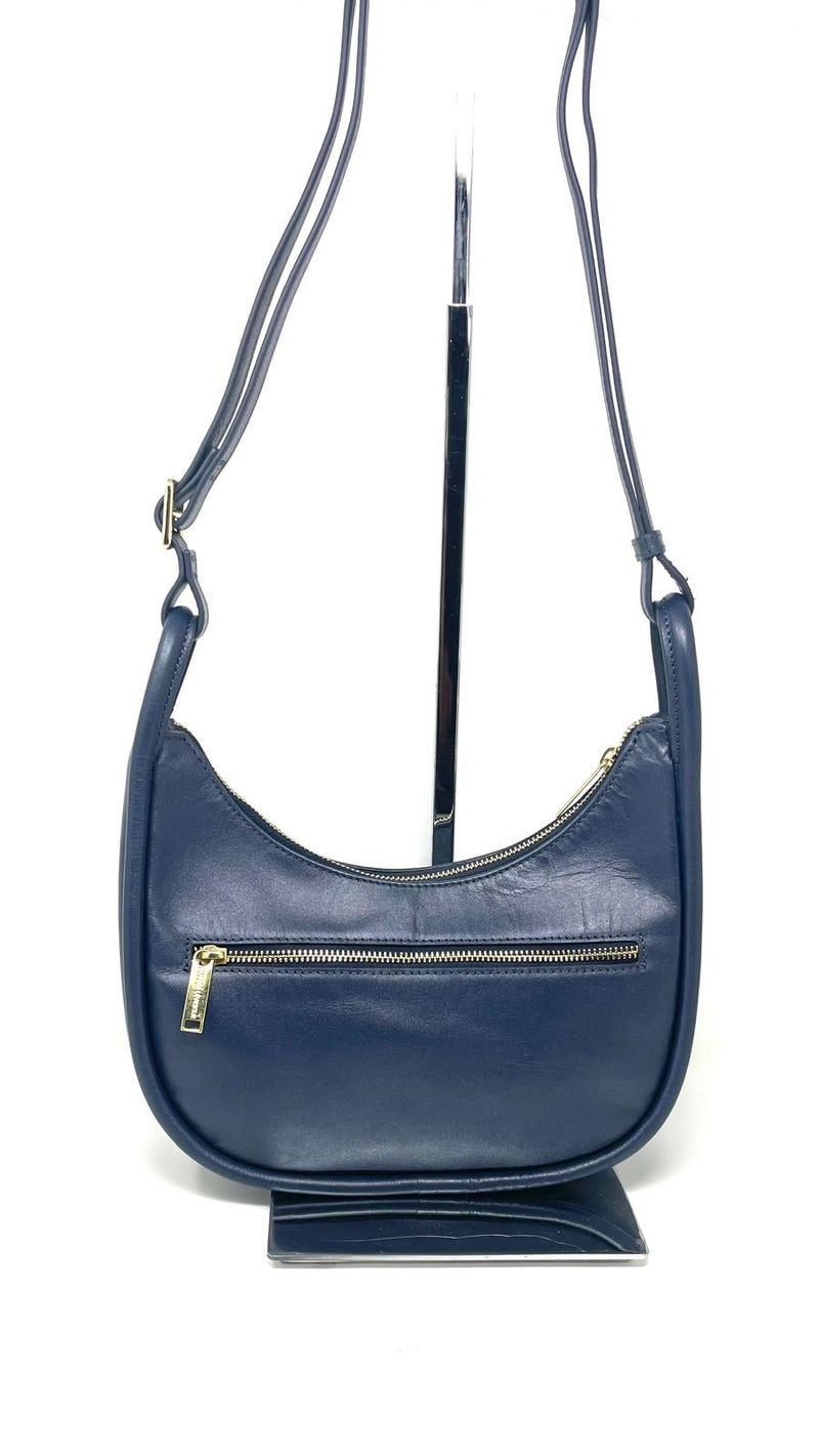 Petit Sac à Bandoulière en Cuir Bleu marine, Sabrina