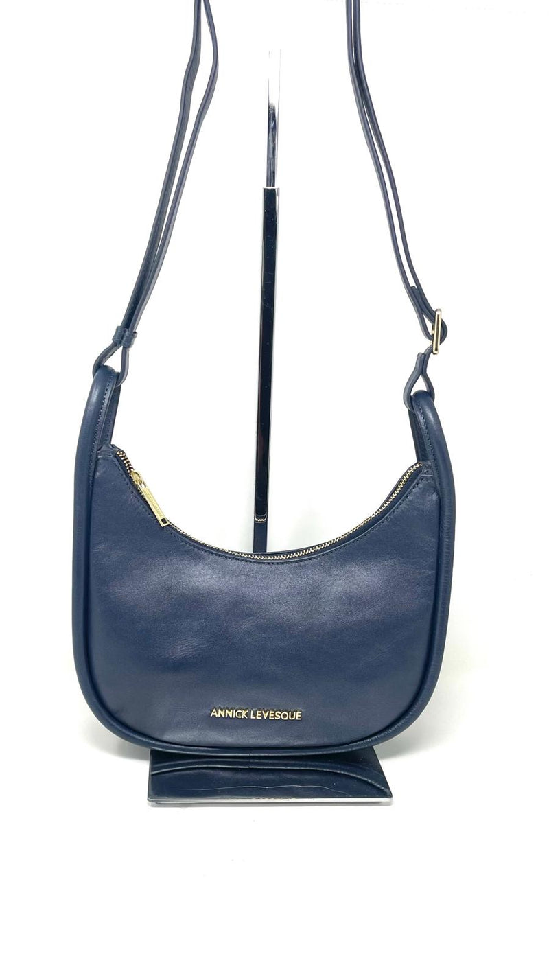 Petit Sac à Bandoulière en Cuir Bleu marine, Sabrina