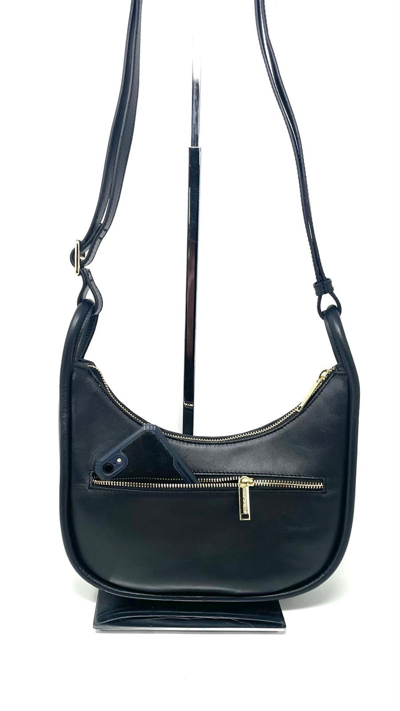 Petit Sac à Bandoulière en Cuir Noir, Sabrina
