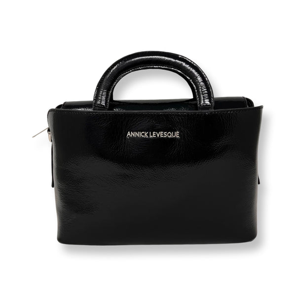 Leather Handbag, two in one, Clarence Medium, Black Croco 