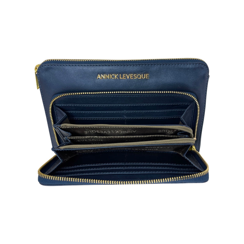 Small leather handbag-wallet Carmen, Navy