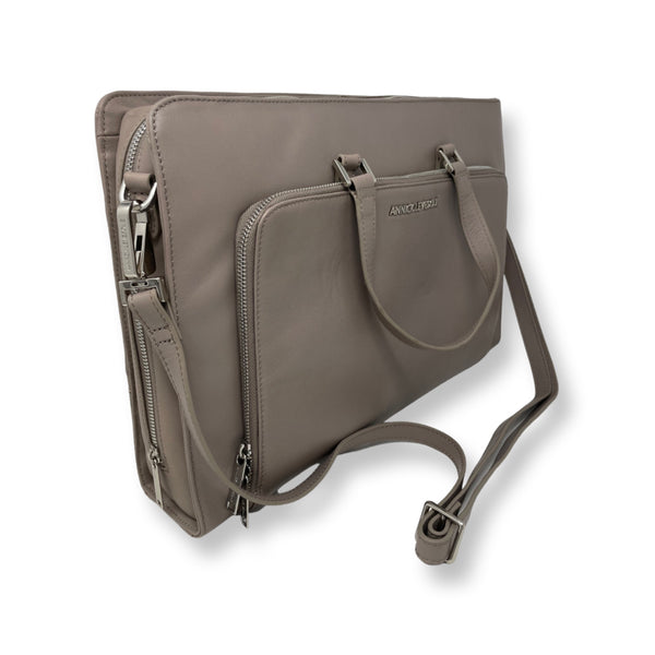 Laptop Bag in Taupe Leather for Women, Elizabeth