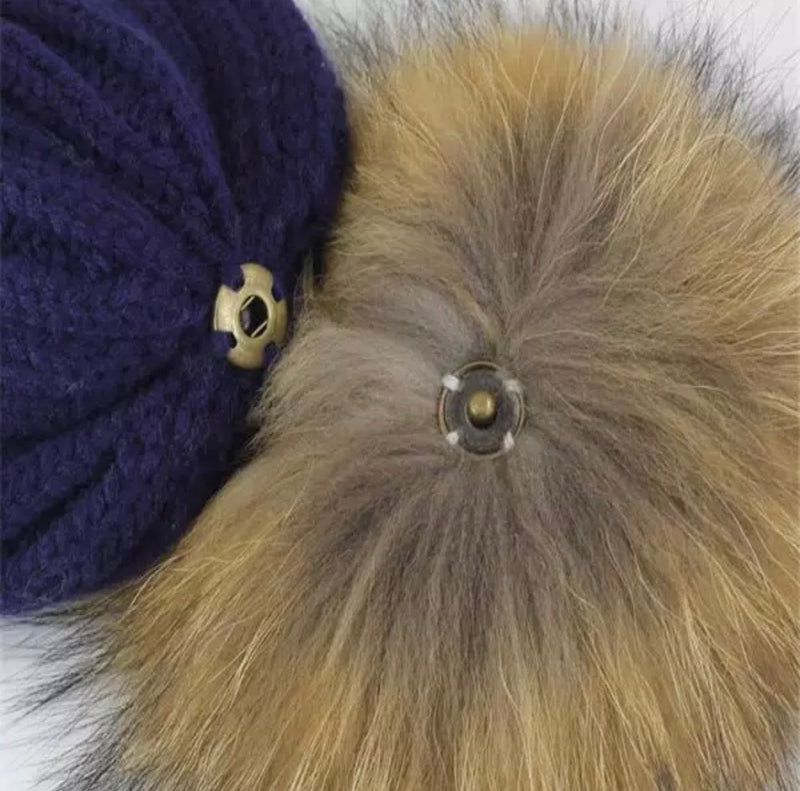 Grey Hat  with fur pompom