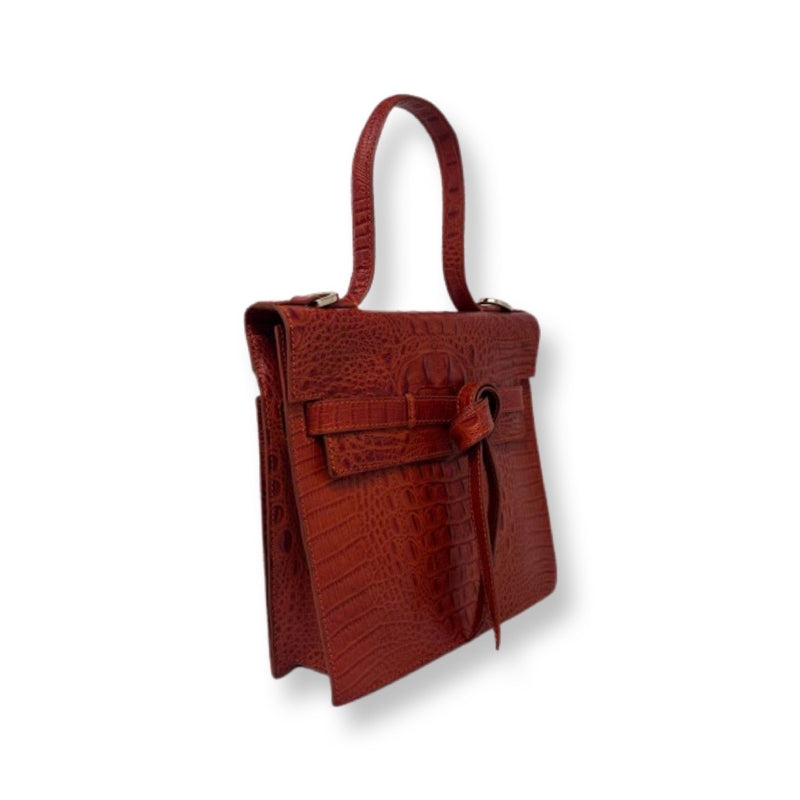 Leather Handbag Red embossed Croco, Roxanne