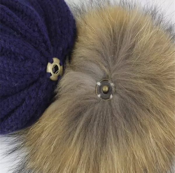 Sand knit toque with interchangeable fur pompom, Aliza