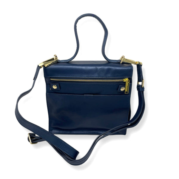 Navy Blue Genuine Leather Flap Bag, Roxanne