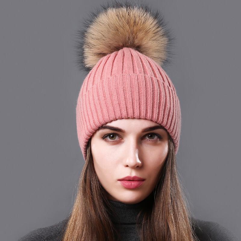Pink knit toque with interchangeable fur pompom, Aliza