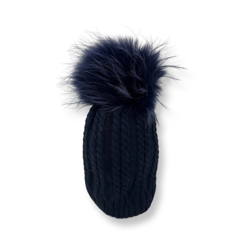 Cable-Knit wool Beanie with fur pompom