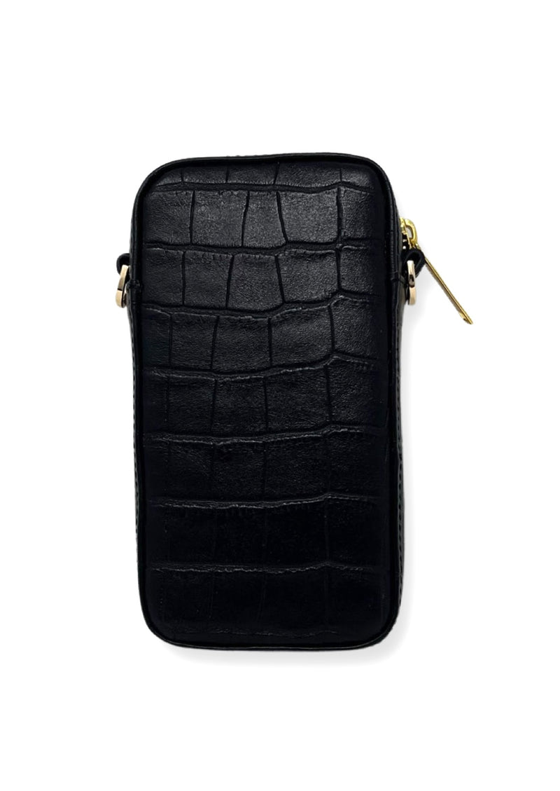 Small Leather bag Crossbody Marie-Pierre, Black Croco Embossed