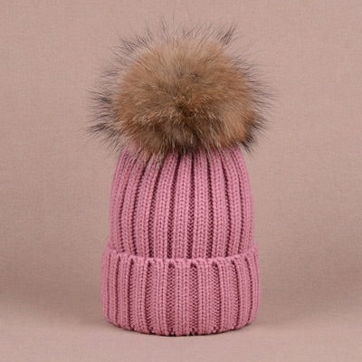Pink Hat with Fur Pompom