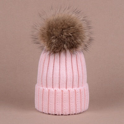 Light Pink Hat with Fur Pompom