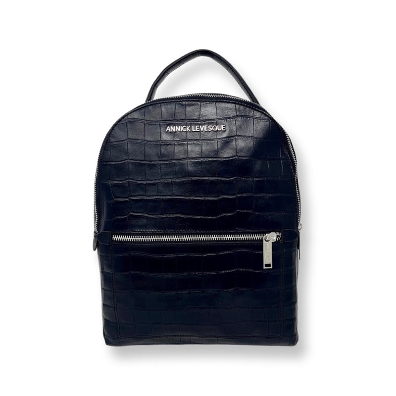 Leather Backpack Eve style, black croco embossed 