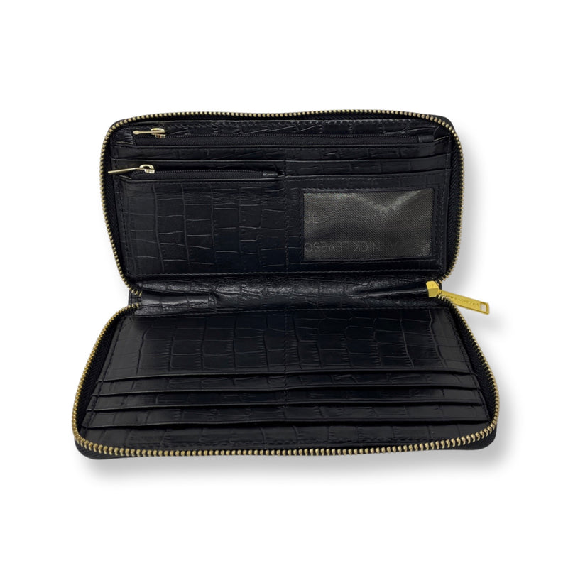 Leather wallet Anna, Embossed Black Croco