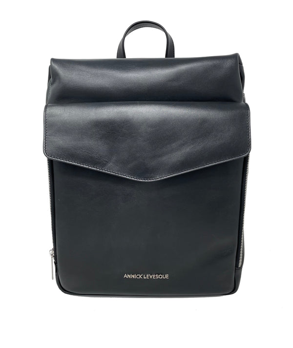 Large Real Leather Backpack Leanne, Black