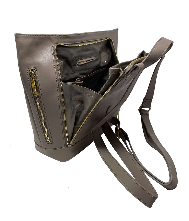 Leather Backpack, Taupe, Lore