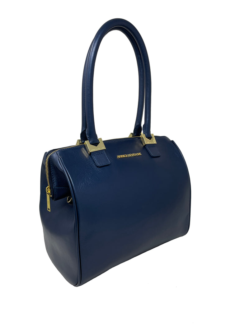 Handbag in Blue Navy Genuine Leather, Mona Medium