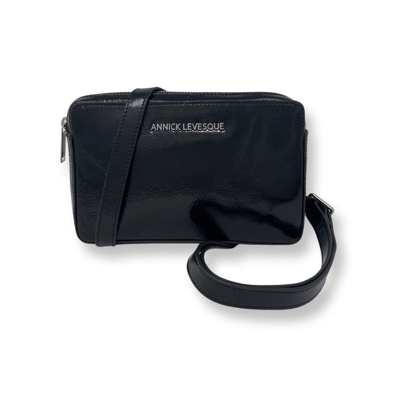 Small Black Genuine Soft Patent Leather Crossbody Bag, Annie